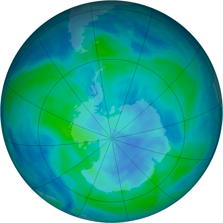Antarctic ozone map for 10 March 1999